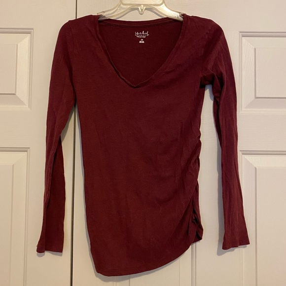 Isabel Maternity by Ingrid & Isabel Tops - ISABEL MATERNITY RED LONG SLEEVE RUCHED SHIRT- SIZE XS